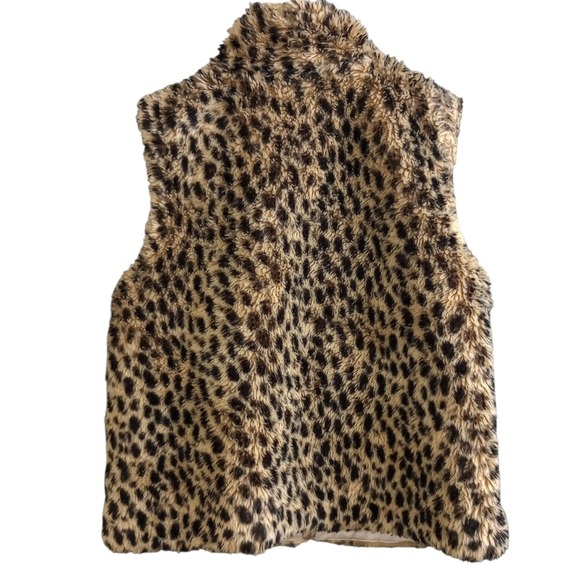 Crewcuts Girls Leopard Cheetah Plush Faux Fur Winter Vest Cozy Full Zip Large - Picture 2 of 4